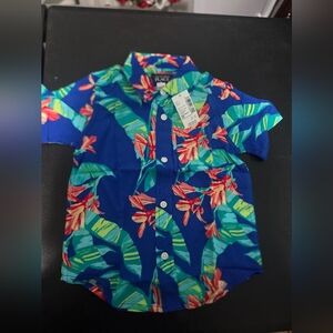 Place Kids Blue Tropical Button Down Shirt
